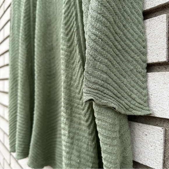 Eileen Fisher Pointelle Knit Pistachio Sage Green Open Front Hemp Blend Cardigan - Picture 3 of 9